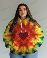 Women's Big Fashion Daily Gradient Heart Tie Dye Print Long Sleeve Hoodie